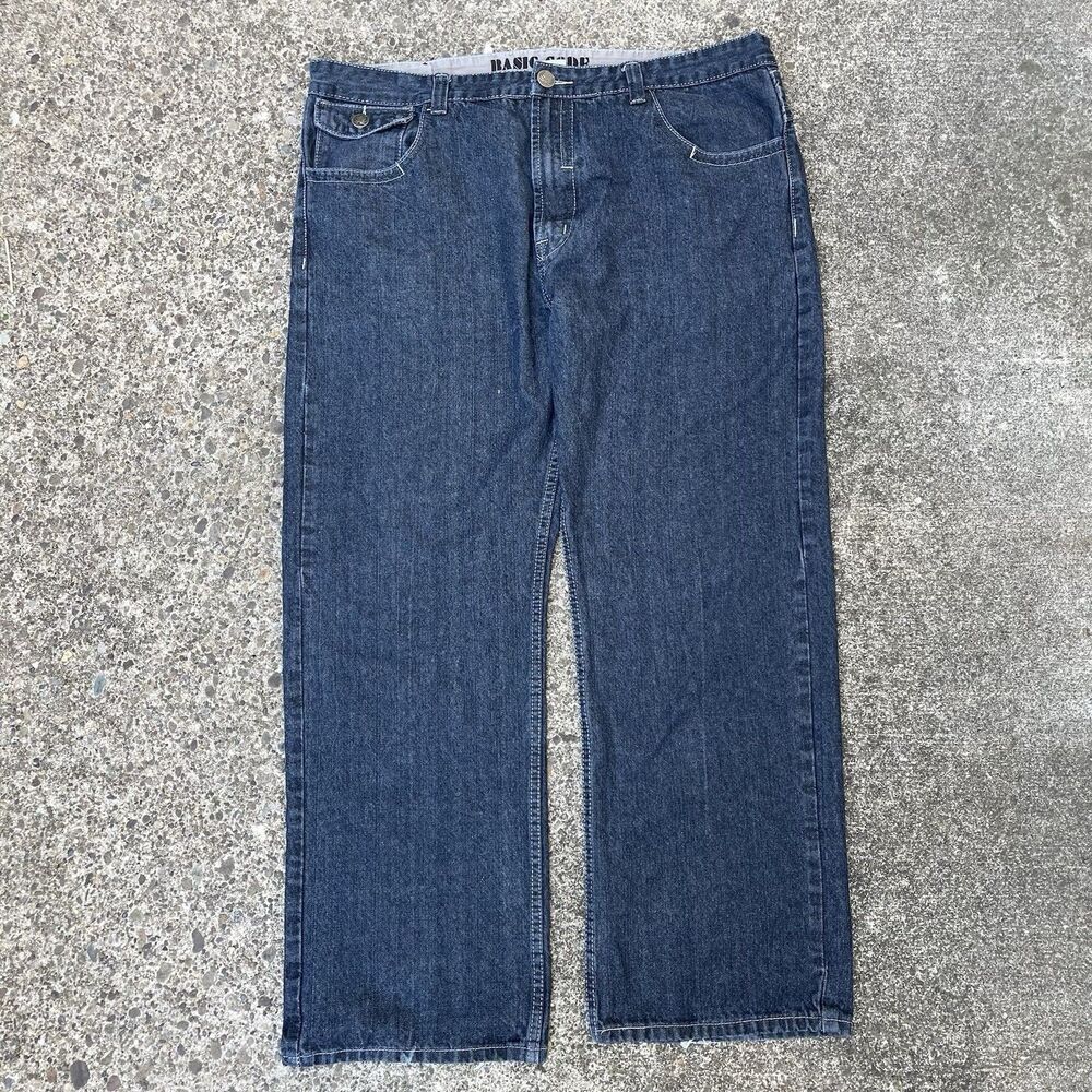 Vintage Basic Code Jeans Mens 44x32 Blue Baggy Skater Denim Grunge Wide Leg Y2K
